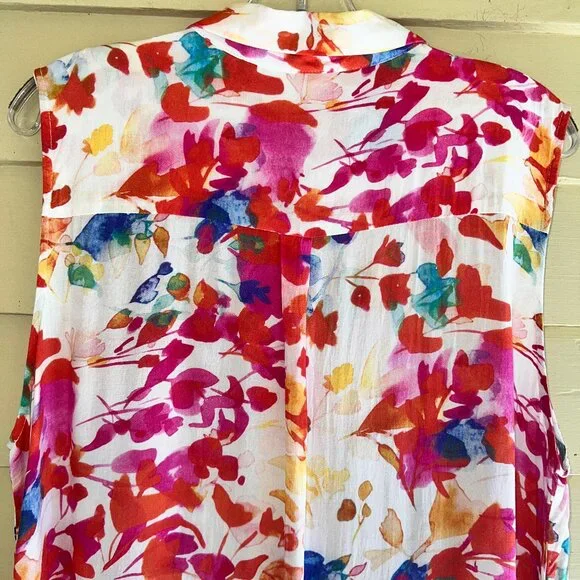 SOFT SURROUNDINGS Summer Blooms Sleeveless Button Front Tunic Blouse - Picture 8 of 10